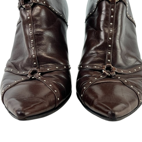 Dior John Galliano Leather Studded Pointed Toe Ankle Boots EU 38 Chocolate Brown - Picture 4 of 11